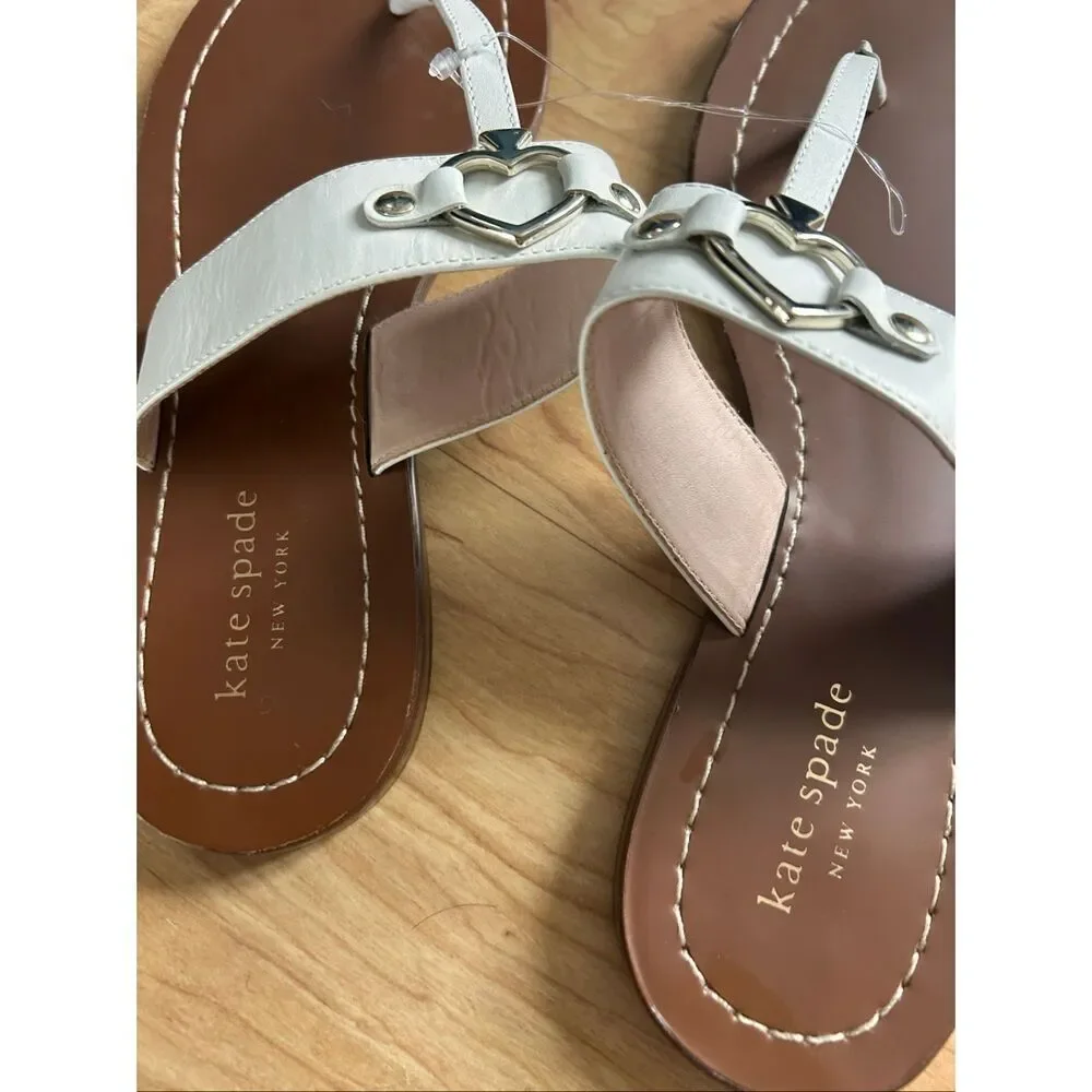 Kate spade white and silver heart thong slippers women’s chase size 7M